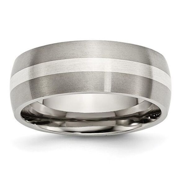 Kazi Luxury Chisel Titanium Brushed with Sterling Silver Inlay 8mm Band - Picture 8 of 9